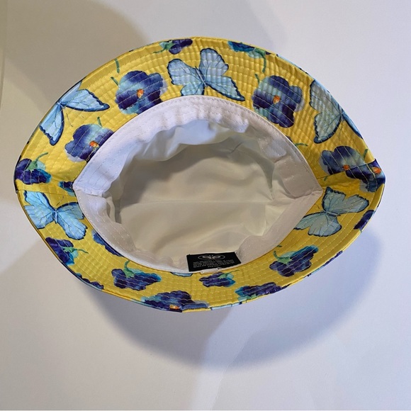 Petals & Peacocks yellow butterflies and flowers bucket hat,satin fabric O/S,NWT - Picture 4 of 9